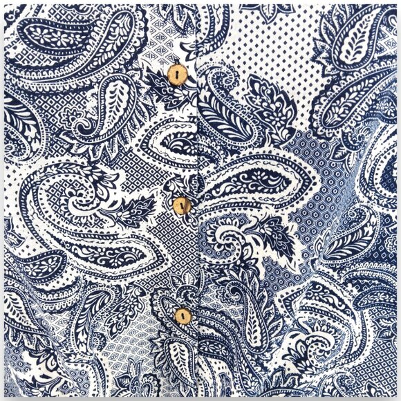 MODERN ATTRACTION- Women's Top- Button down-Tie front Paisley-Top-Blue-White - Picture 6 of 11
